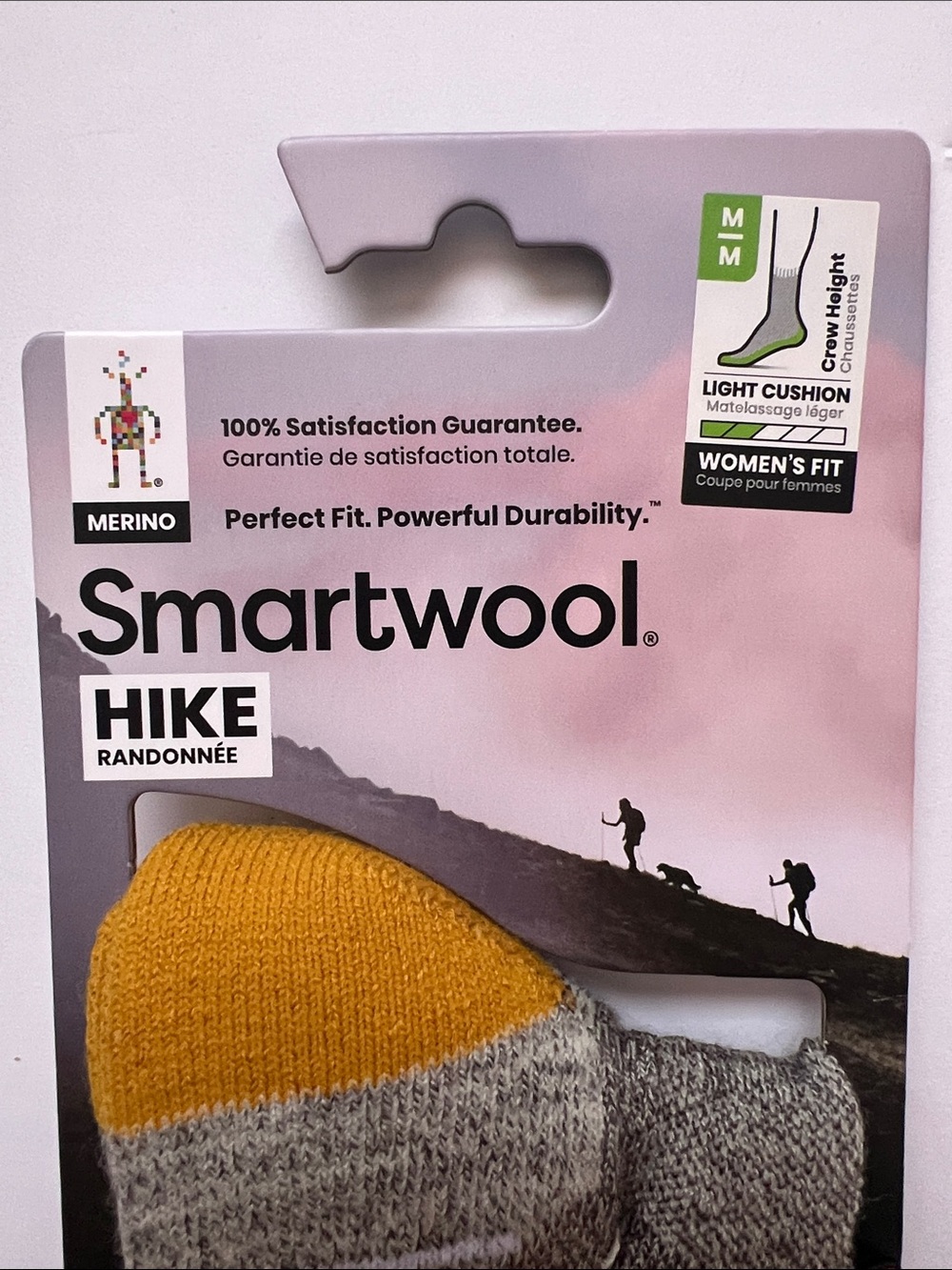 Smartwool Women’s Athletic Crew Socks in Gray with Mustard and White Stripes - Picture 4 of 6